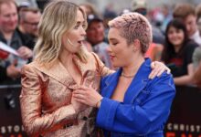 Florence Pugh saves Emily Blunt from wardrobe malfunction at Oppenheimer premiere